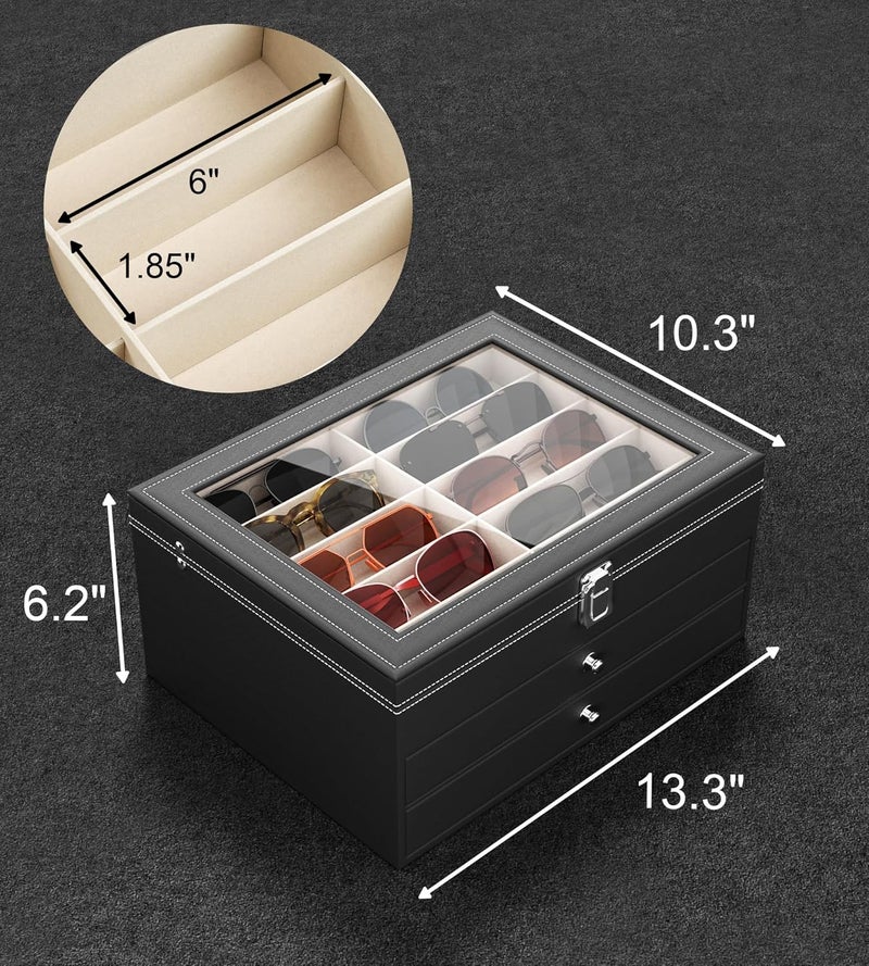 NEWLOOP Store 10/30 Slots Sunglass Organizer for Multiple Pairs of Eyeglass See-through Display Case Storage Box for Women Men - Image 5